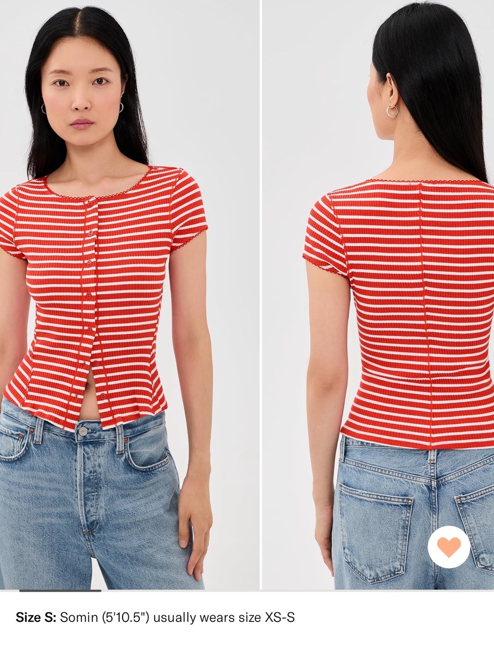 Free People Red and White Striped Knit Short Sleeve Top, size XS